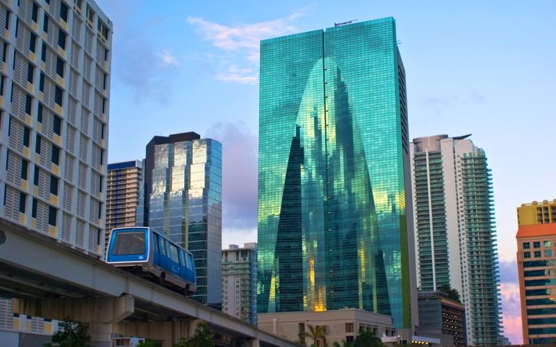 a train going through a city