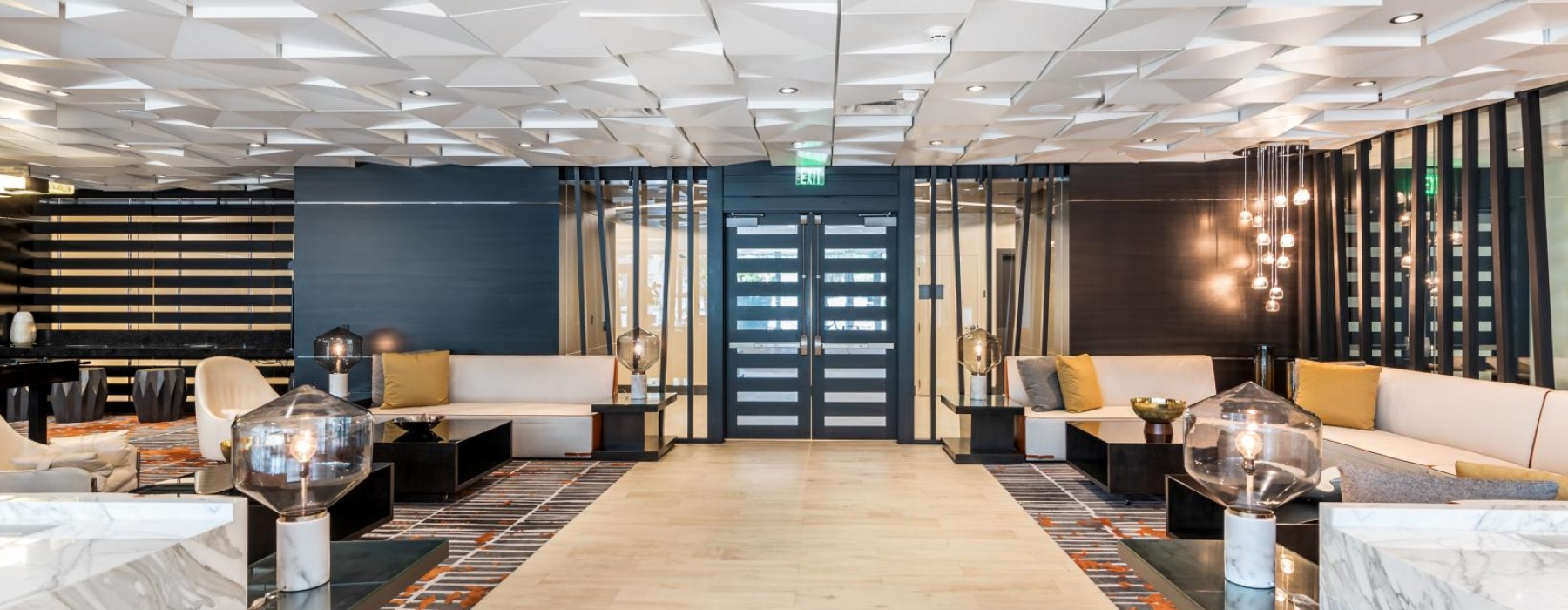 a room with a large table and chairs